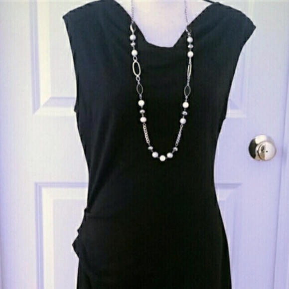 DKNYC Black Cowl Neck Ruched Contemporary LBD Size 12 - Picture 2 of 7